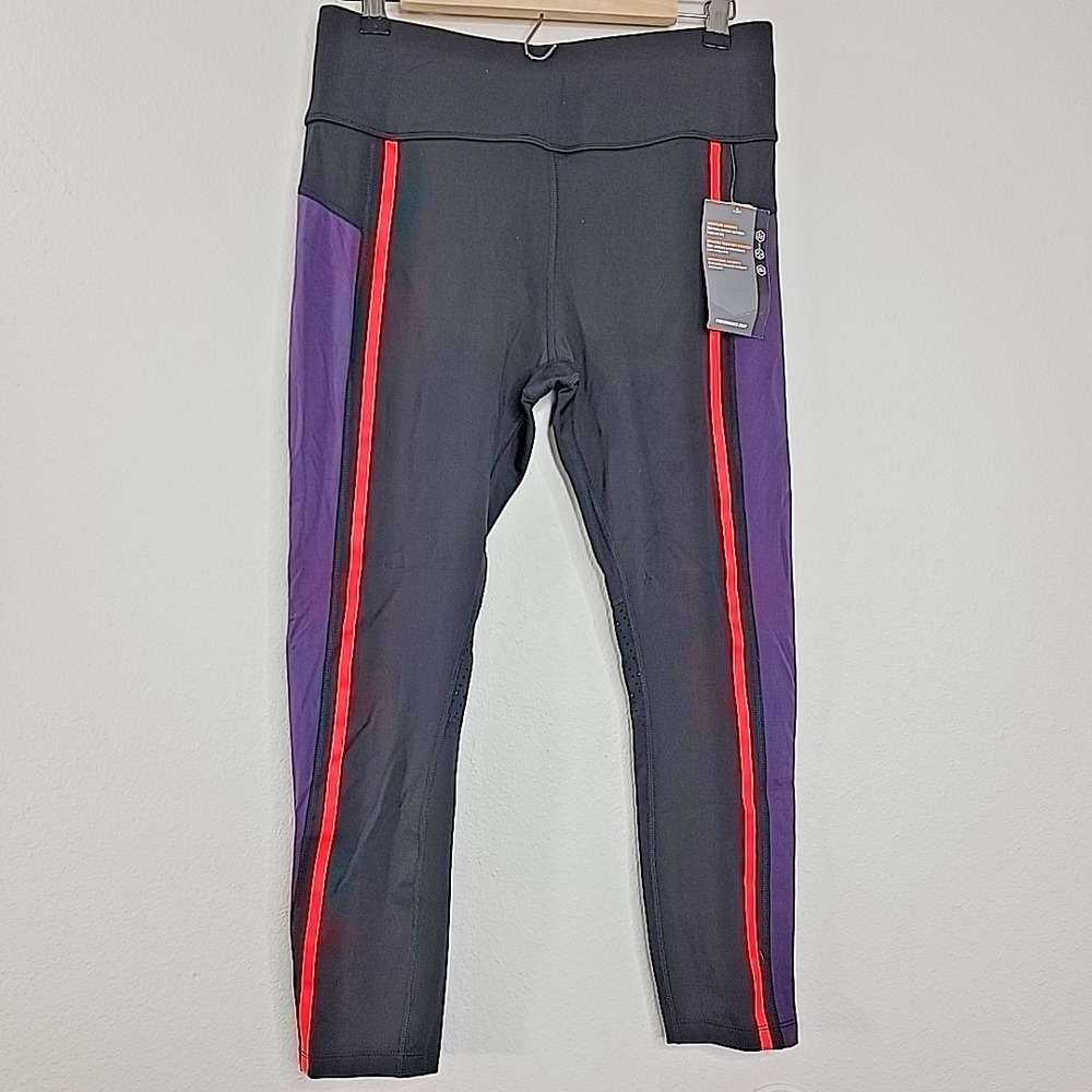 Avia Womens Crop Leggings L Black Purple Mesh Panel Activewear NWT